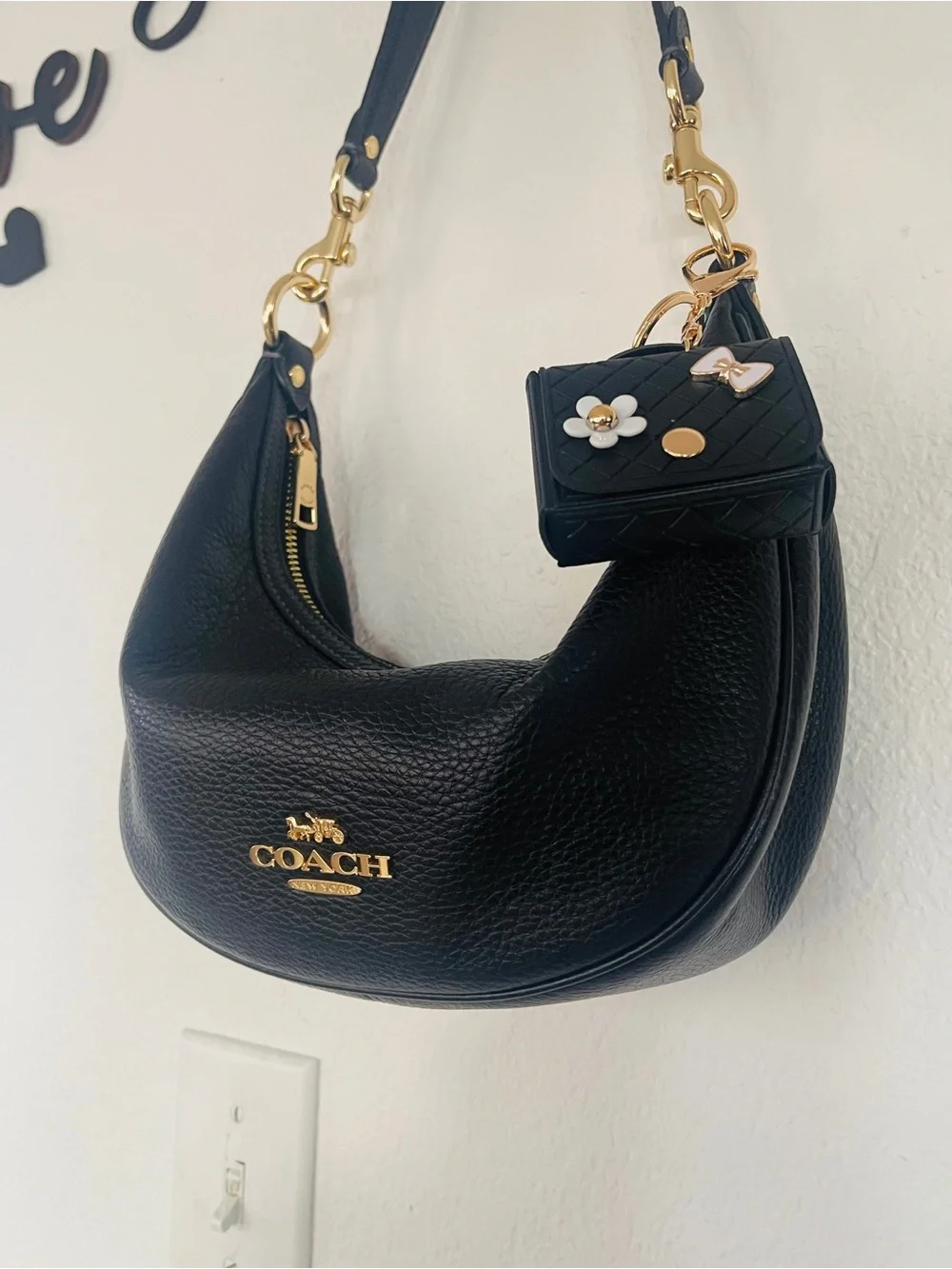 Coach Hobo soft leather Pebbled Aria  Shoulder Bag with Charm .